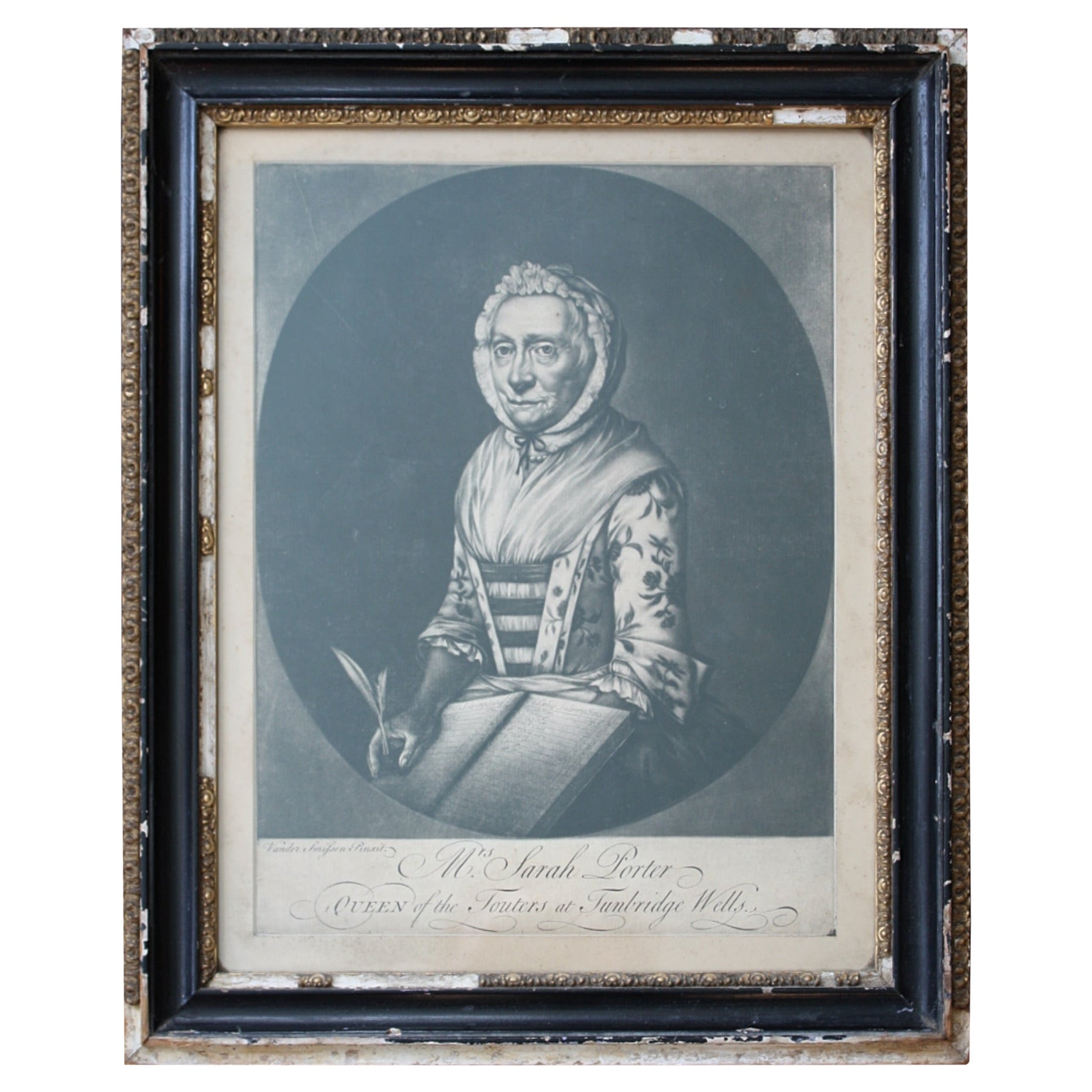 Gravure de Sarah Porter, « Reine des Touteurs à Tunbridge Wells », datant d'environ 1770 en vente