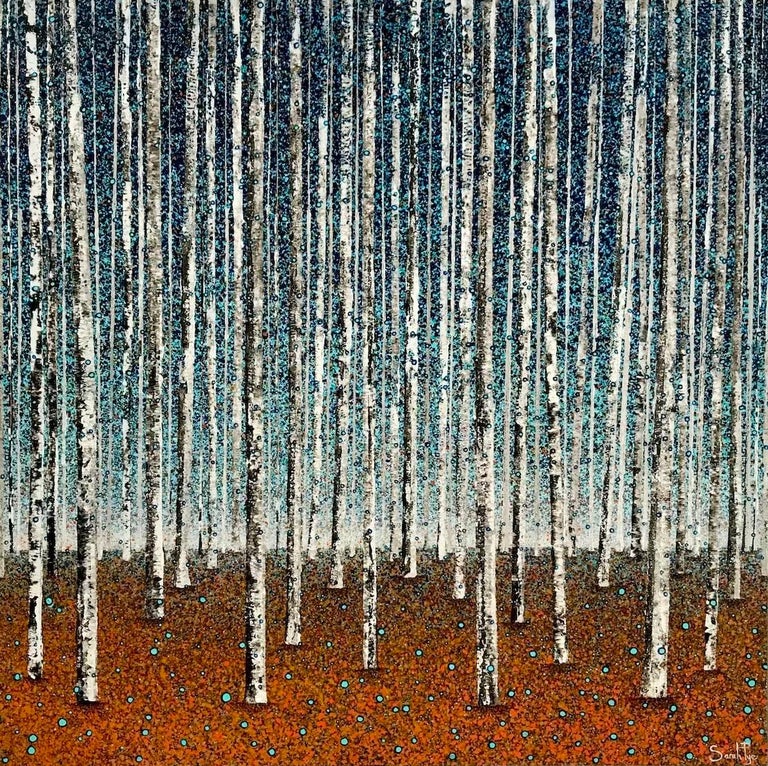 Sarah Pye Teal Light, Contemporary Tree Painting, Woodland Artwork