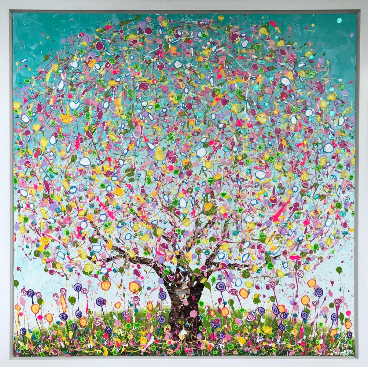 A Little Pop of Spring, Original painting, Landscape, Tree Art, Abstract - Painting by Sarah Pye