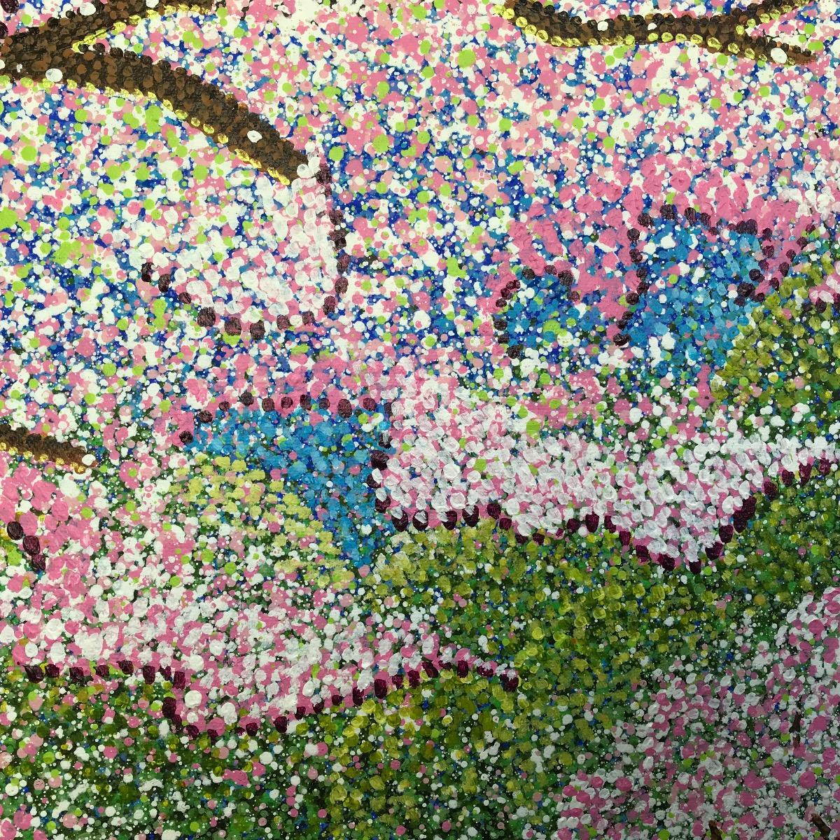 Huerto de confeti, Pintura original, Paisaje, Arte arbóreo, Árbol rosa - Painting Contemporáneo de Sarah Pye