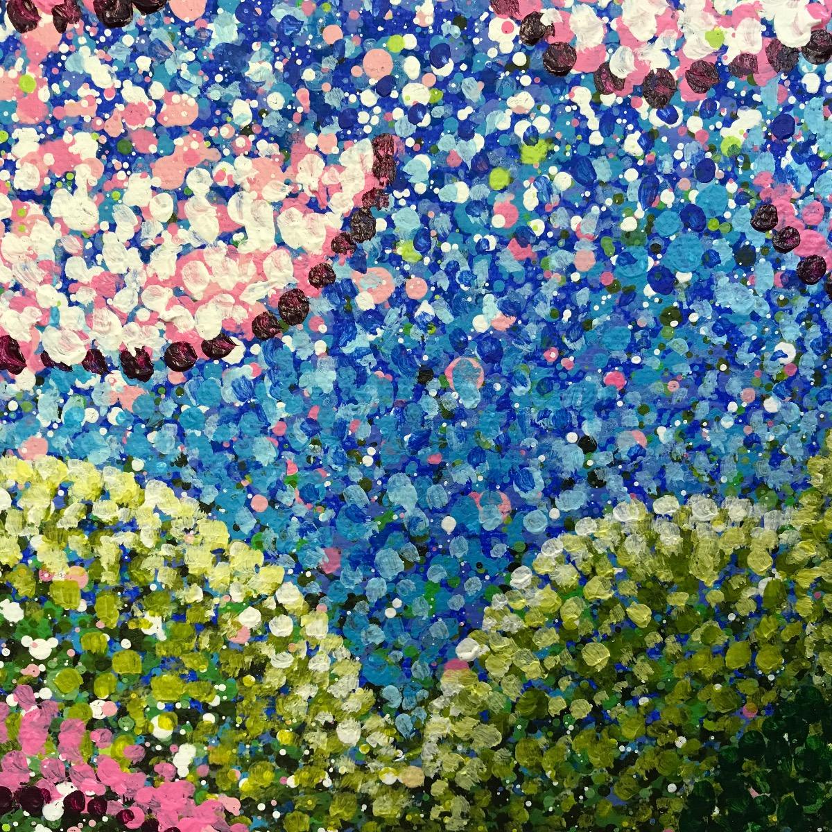 Huerto de confeti, Pintura original, Paisaje, Arte arbóreo, Árbol rosa 2