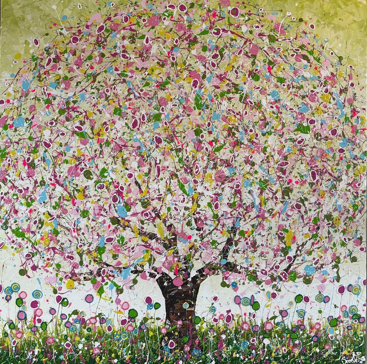 Crème de pistaches, peinture originale, paysage, abstrait, contemporain - Contemporain Painting par Sarah Pye