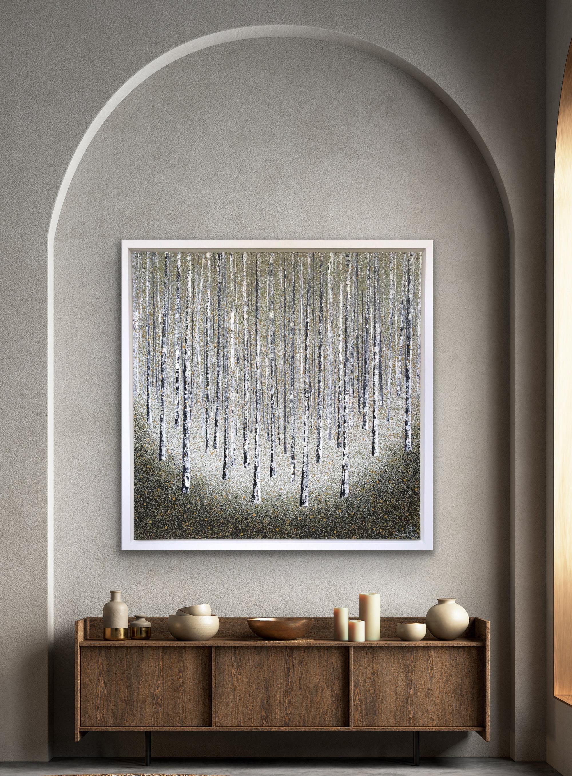 Silver Peace, Original painting, Birch Trees, Forest, Nature art, Framed acrylic For Sale 6