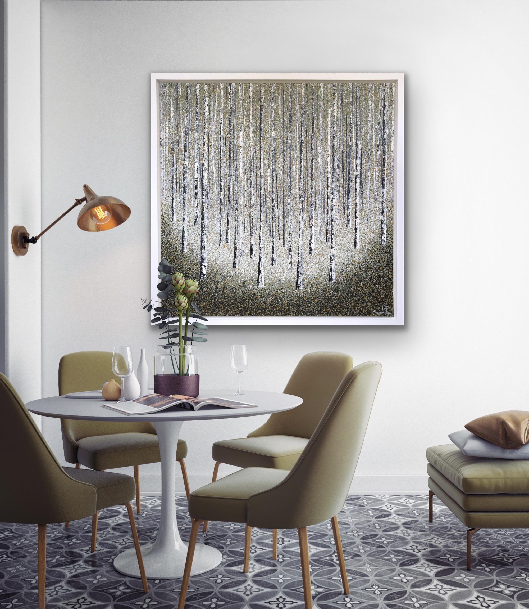 Silver Peace, Original painting, Birch Trees, Forest, Nature art, Framed acrylic For Sale 3