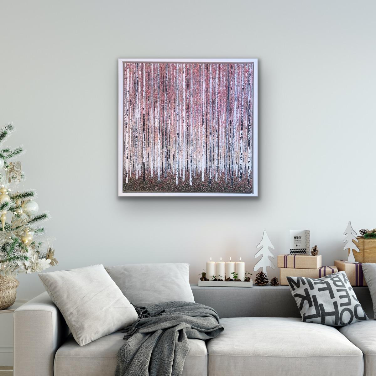 Frühlingsdämmerung, Originalgemälde, Landschaft, abstrakt, zeitgenössisch (Grau), Landscape Painting, von Sarah Pye