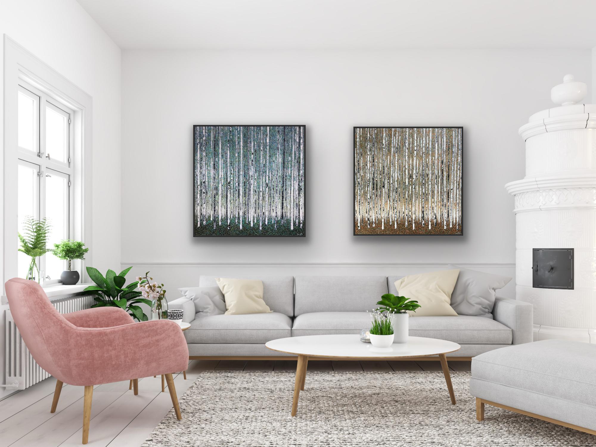 The Sound of Silence 
Teal Dawn, diptych, original painting, landscape