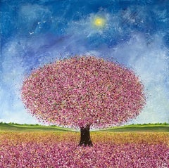 Whiting e fiori di primavera, Quadro originale, Paesaggio, Tree Art, Albero rosa