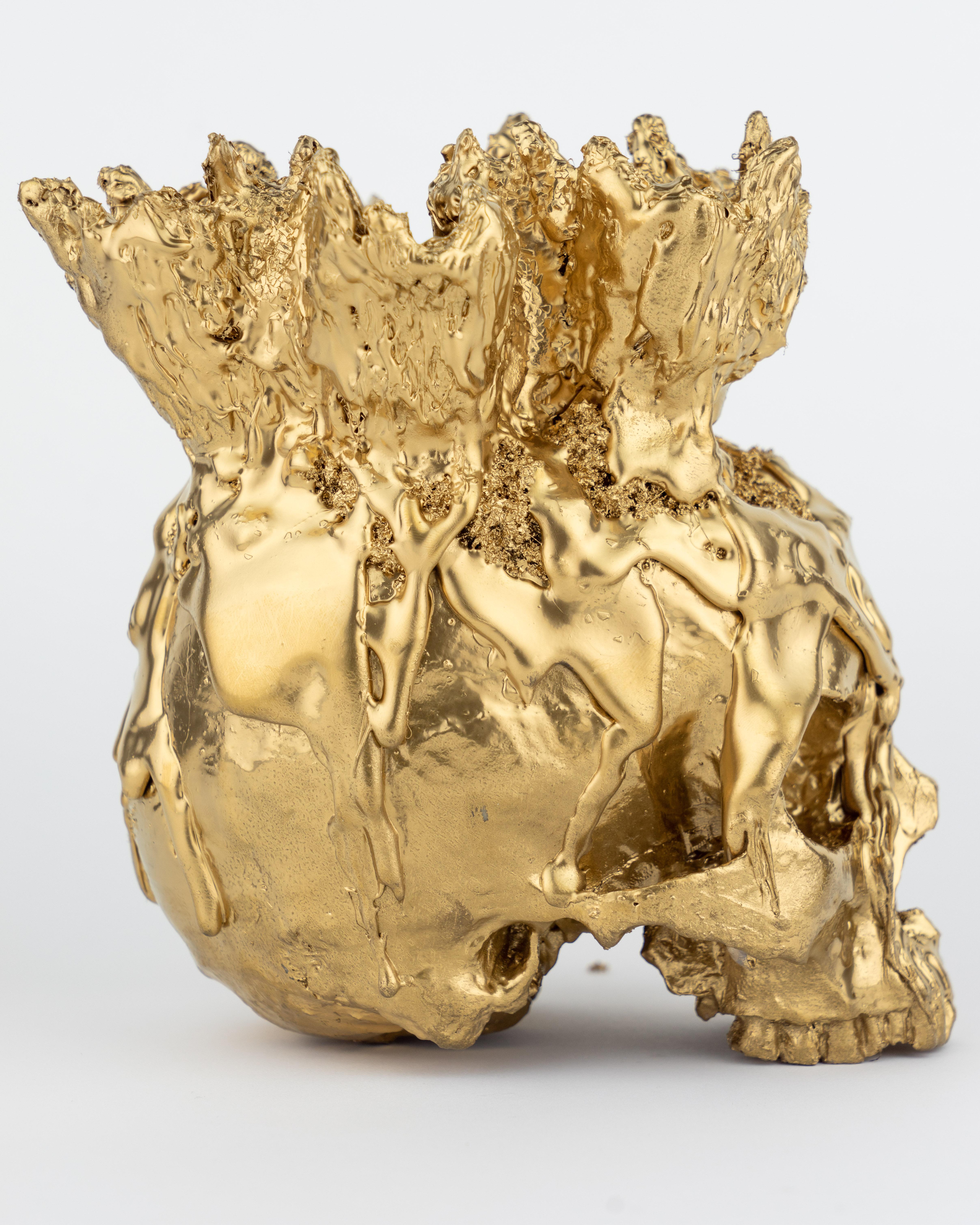 Gold Skull Vase Sculpture, Sarah Raskey For Sale 1