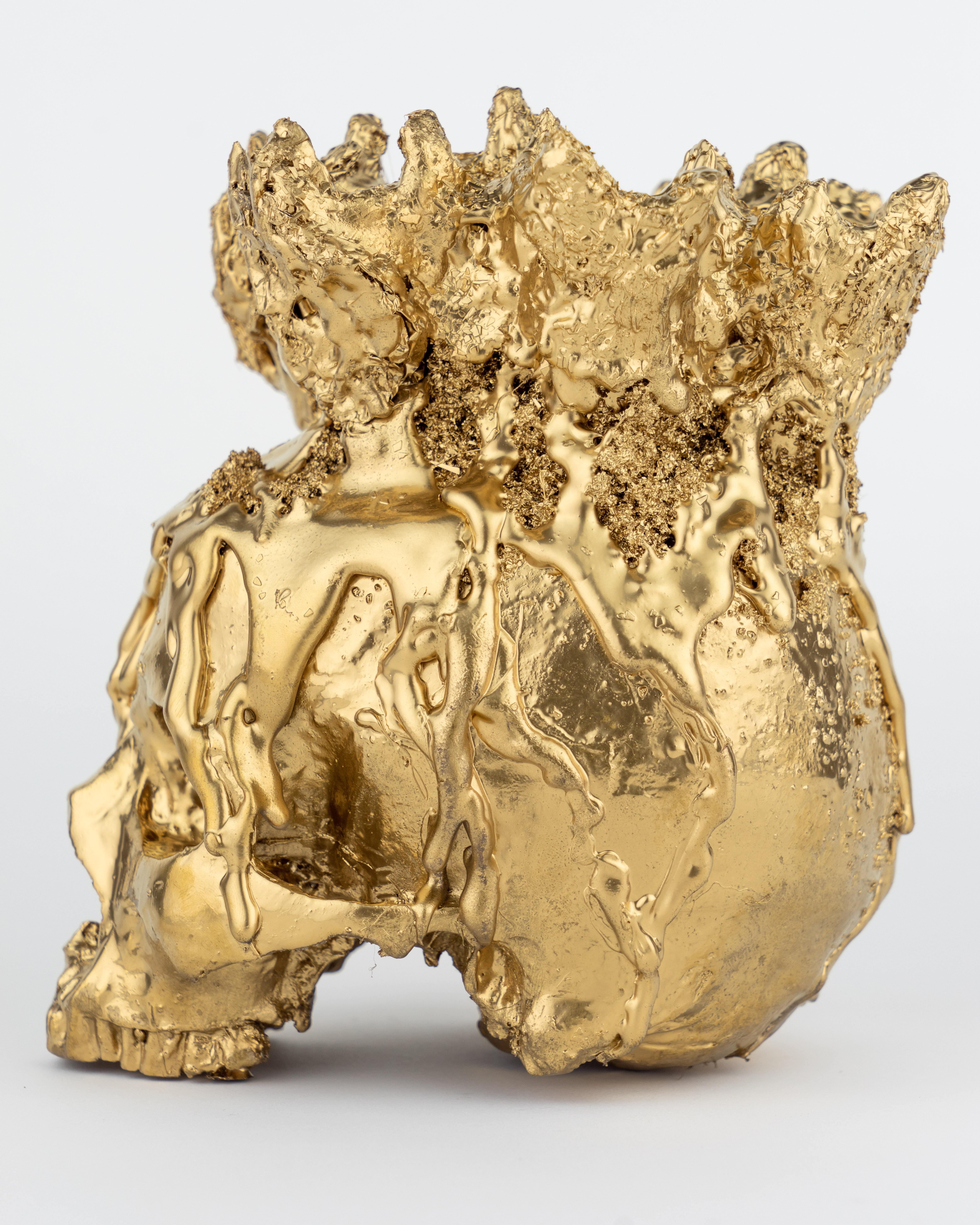 Gold Skull Vase Sculpture, Sarah Raskey For Sale 3