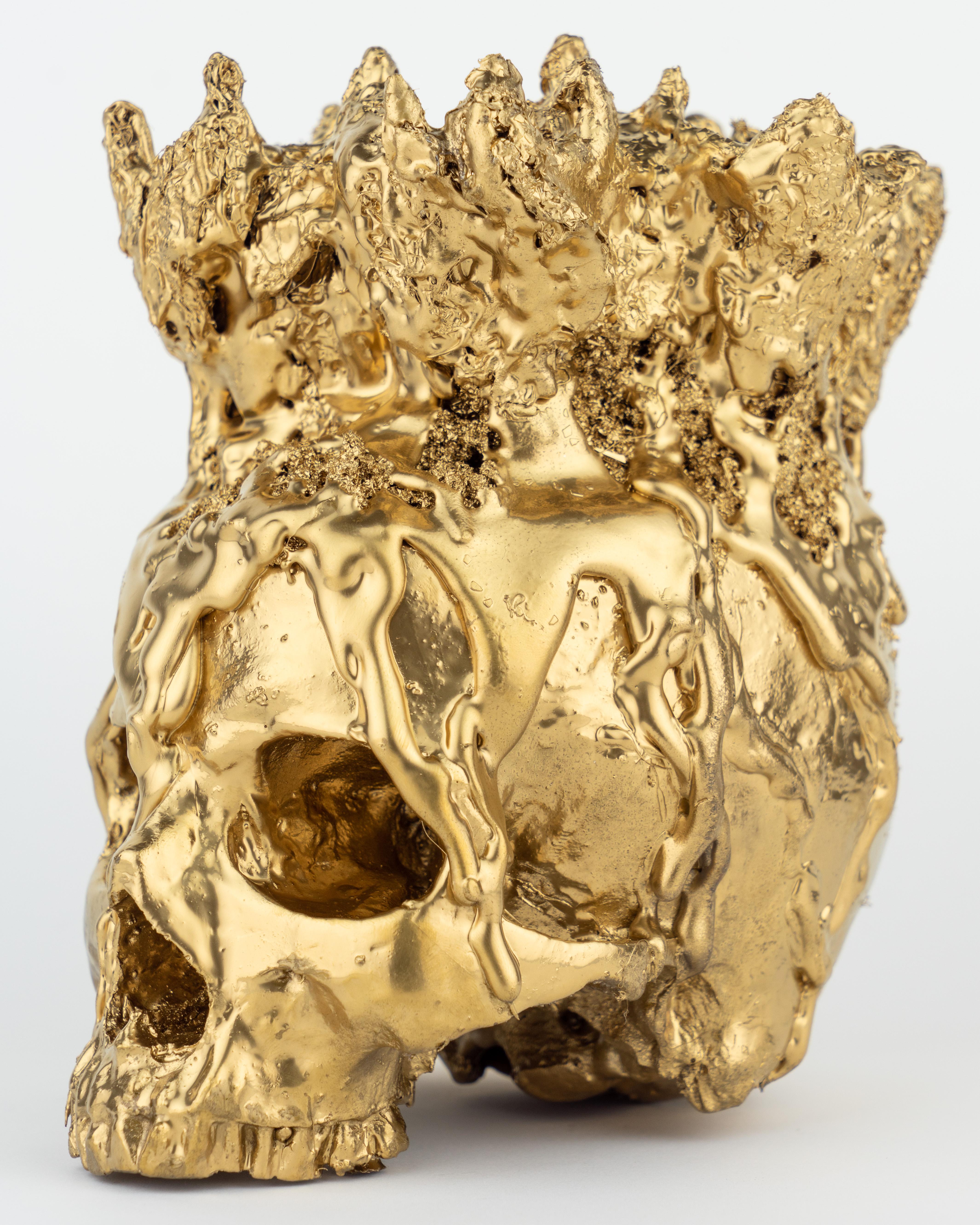 Gold Skull Vase Sculpture, Sarah Raskey For Sale 4