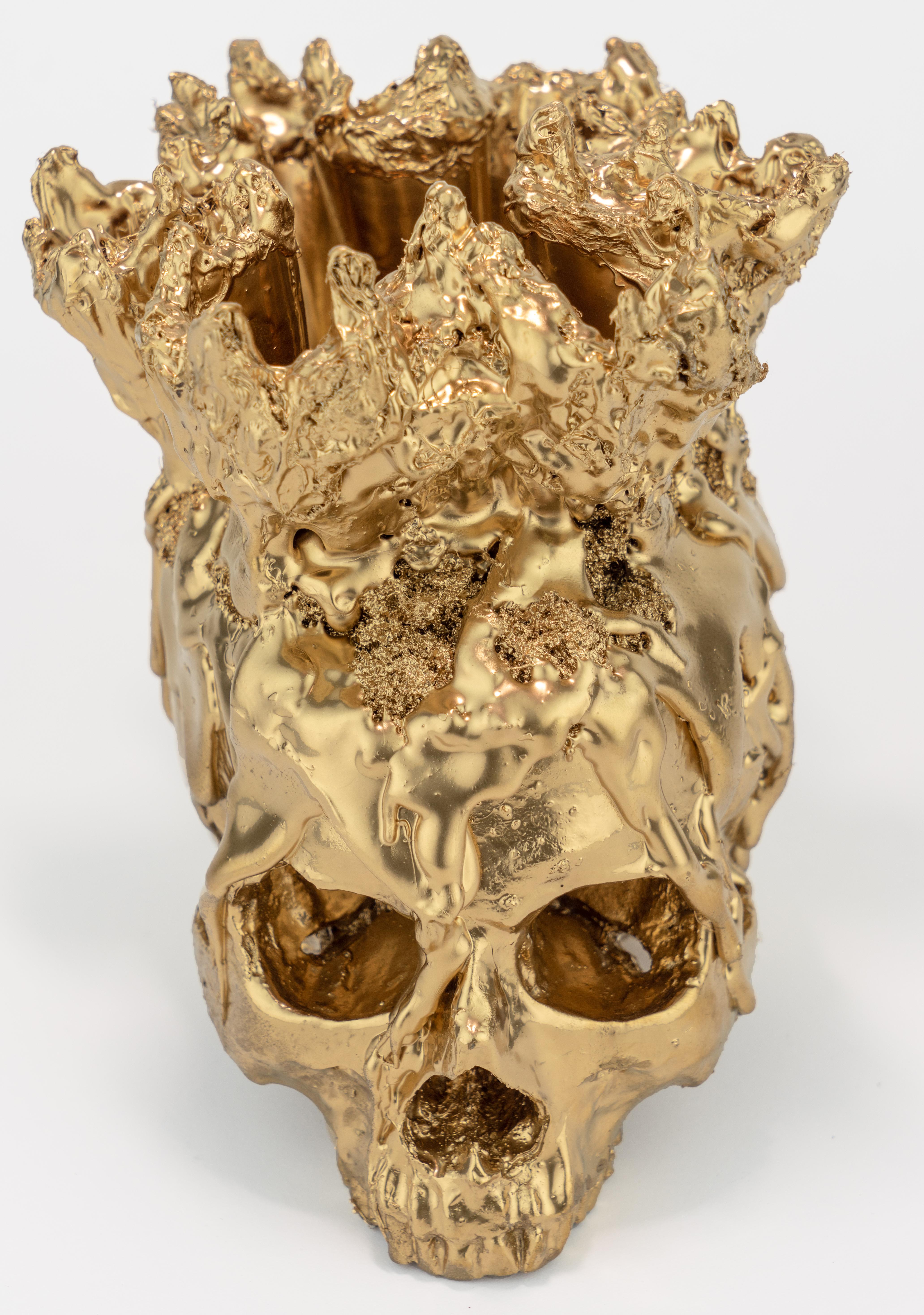Gold Skull Vase Sculpture, Sarah Raskey For Sale 5