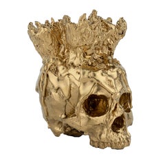 Used Gold Skull Vase Sculpture, Sarah Raskey