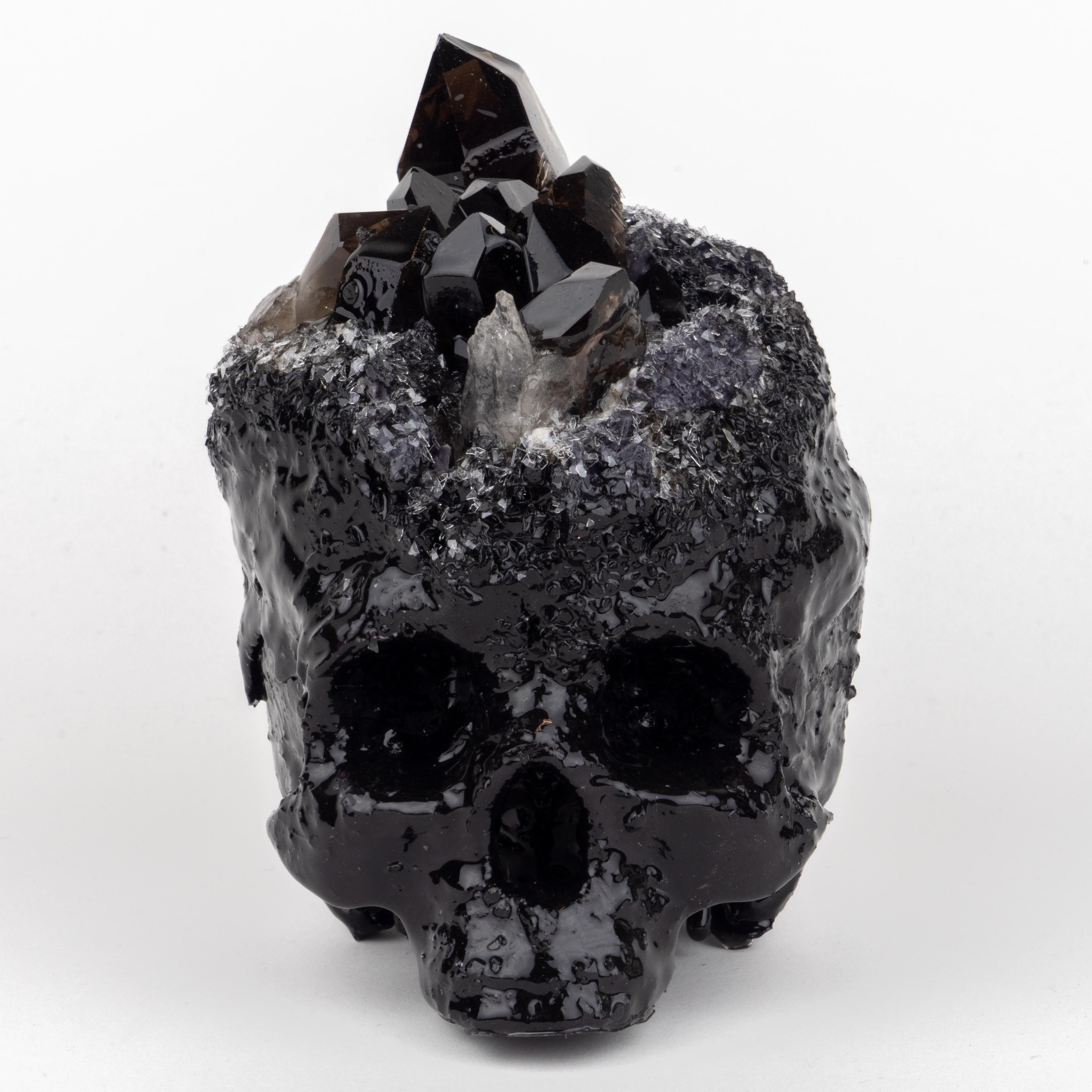 Sarah Raskey Figurative Sculpture - Smoky Crystal Skull Sculpture