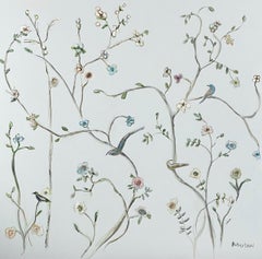 Bird Garden on Blue by Sarah Robertson, Square Floral Painting