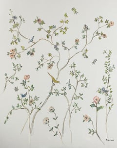 Bird Sanctuary on Greige by Sarah Robertson, Vertical Floral Painting