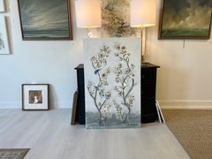 Birds in My Garden by Sarah Robertson, Impressionist Mixed Media Floral Painting