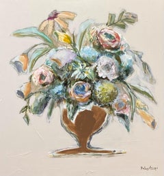 Bouquet in Brown Vase, Contemporary Floral Mixed Media Painting