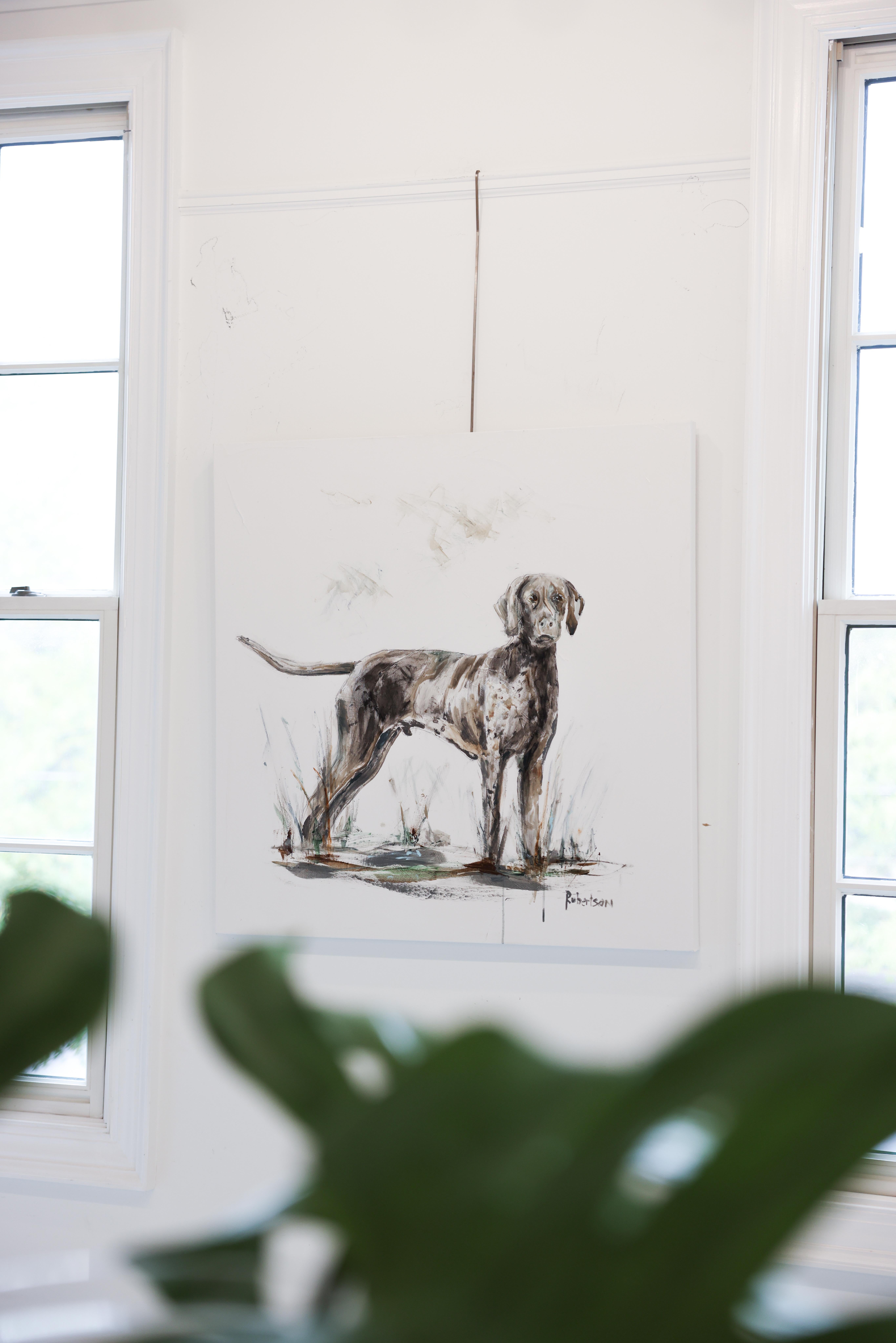 Brother by Sarah Robertson, grande peinture carrée de chien sur toile en vente 1