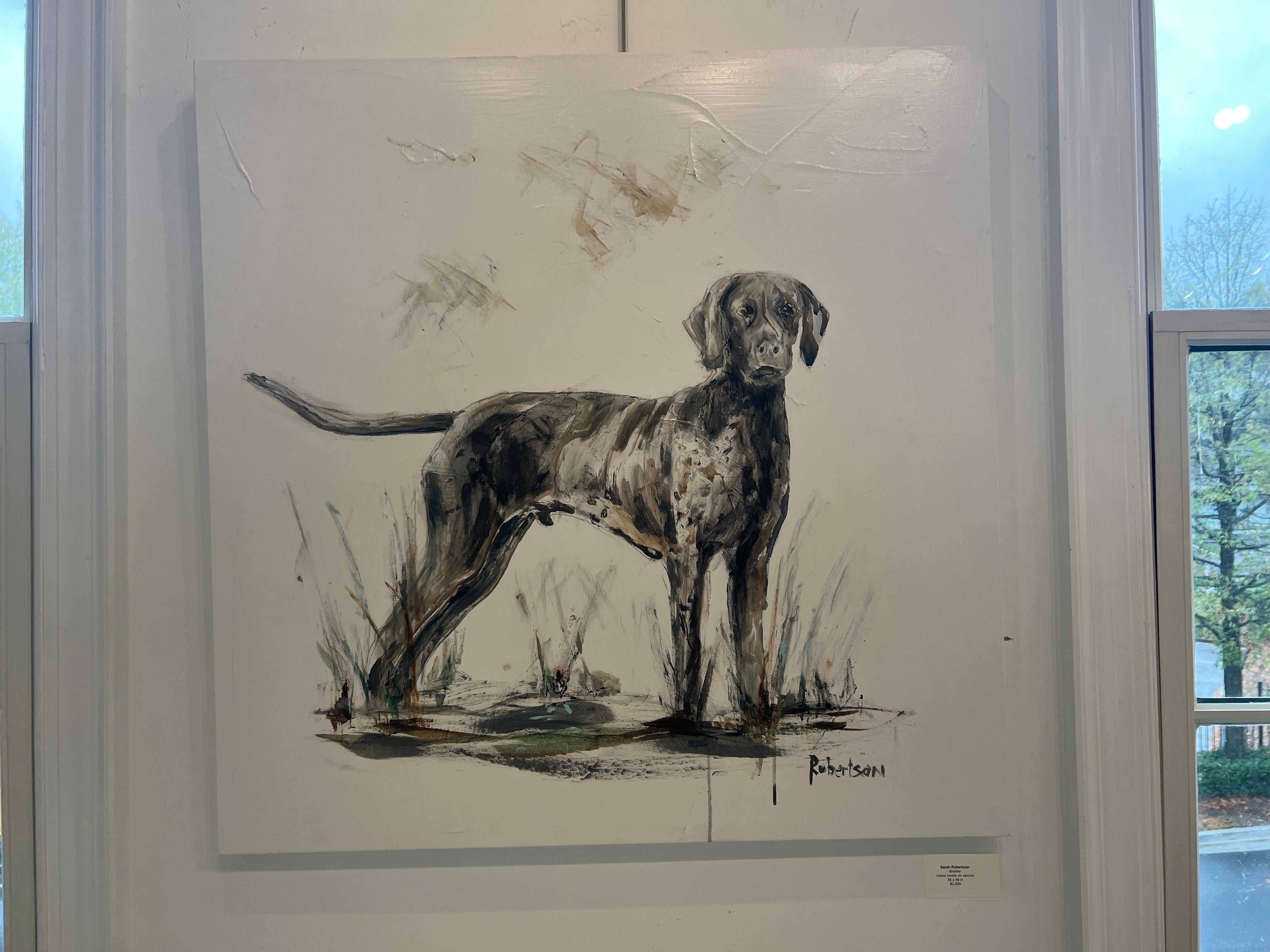 Brother by Sarah Robertson, grande peinture carrée de chien sur toile en vente 2
