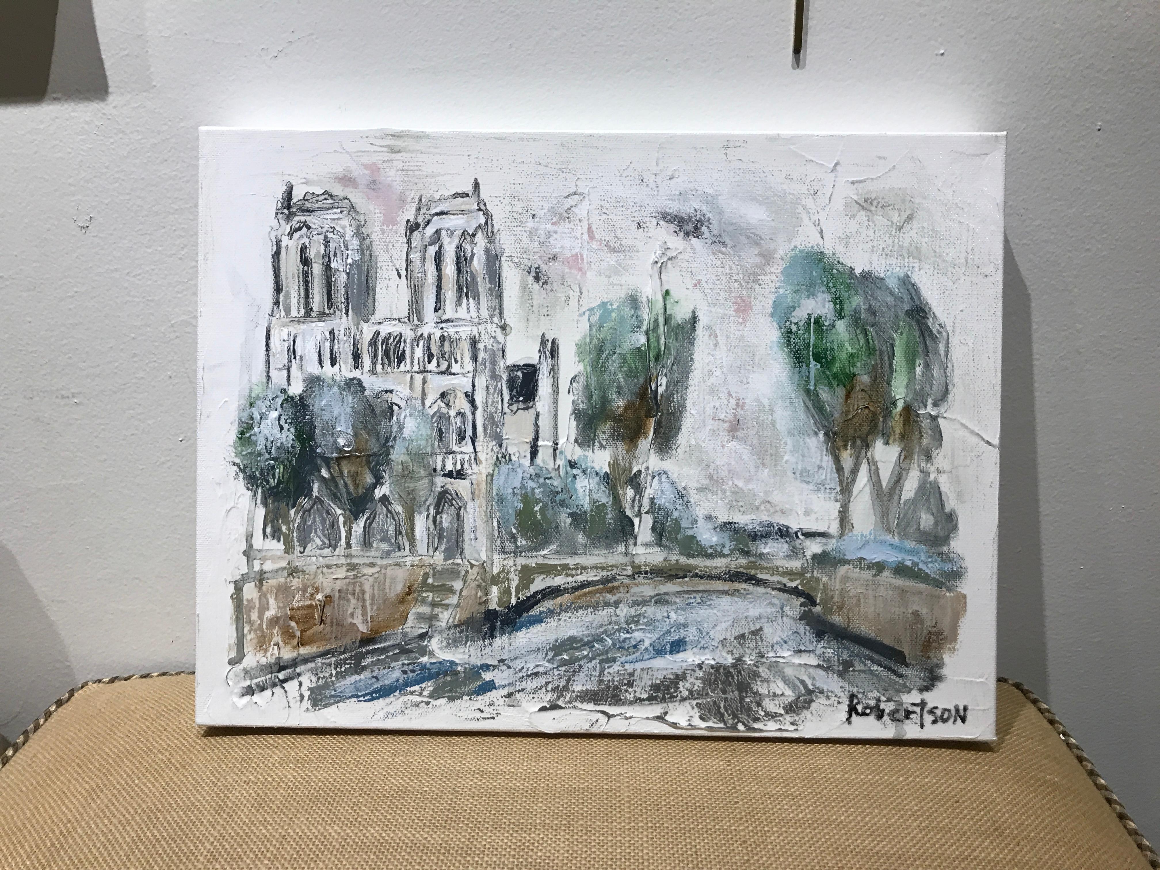 Cathedral Notre Dame de Paris, Sarah Roberston Impressionist Parisian Scene - Painting by Sarah Robertson
