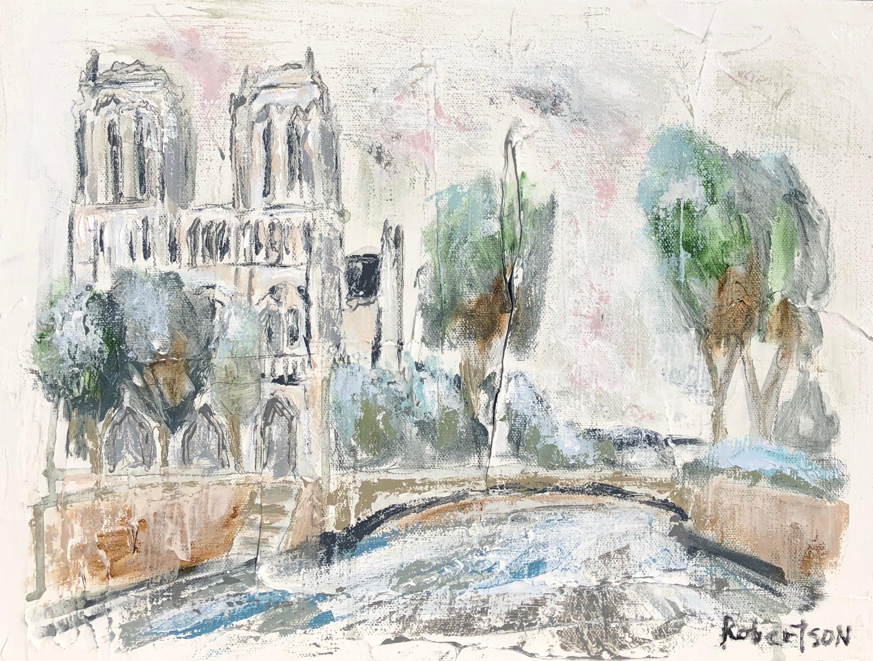 Sarah Robertson Landscape Painting - Cathedral Notre Dame de Paris, Sarah Roberston Impressionist Parisian Scene