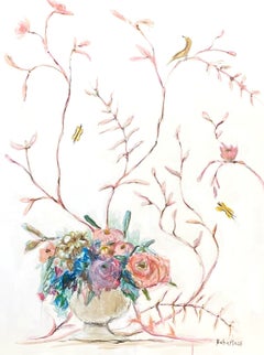 Floral in Pink, Contemporary Mixed Media Floral Painting