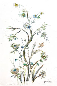 Garden Bird by Sarah Robertson, Impressionist Mixed Media Floral Painting