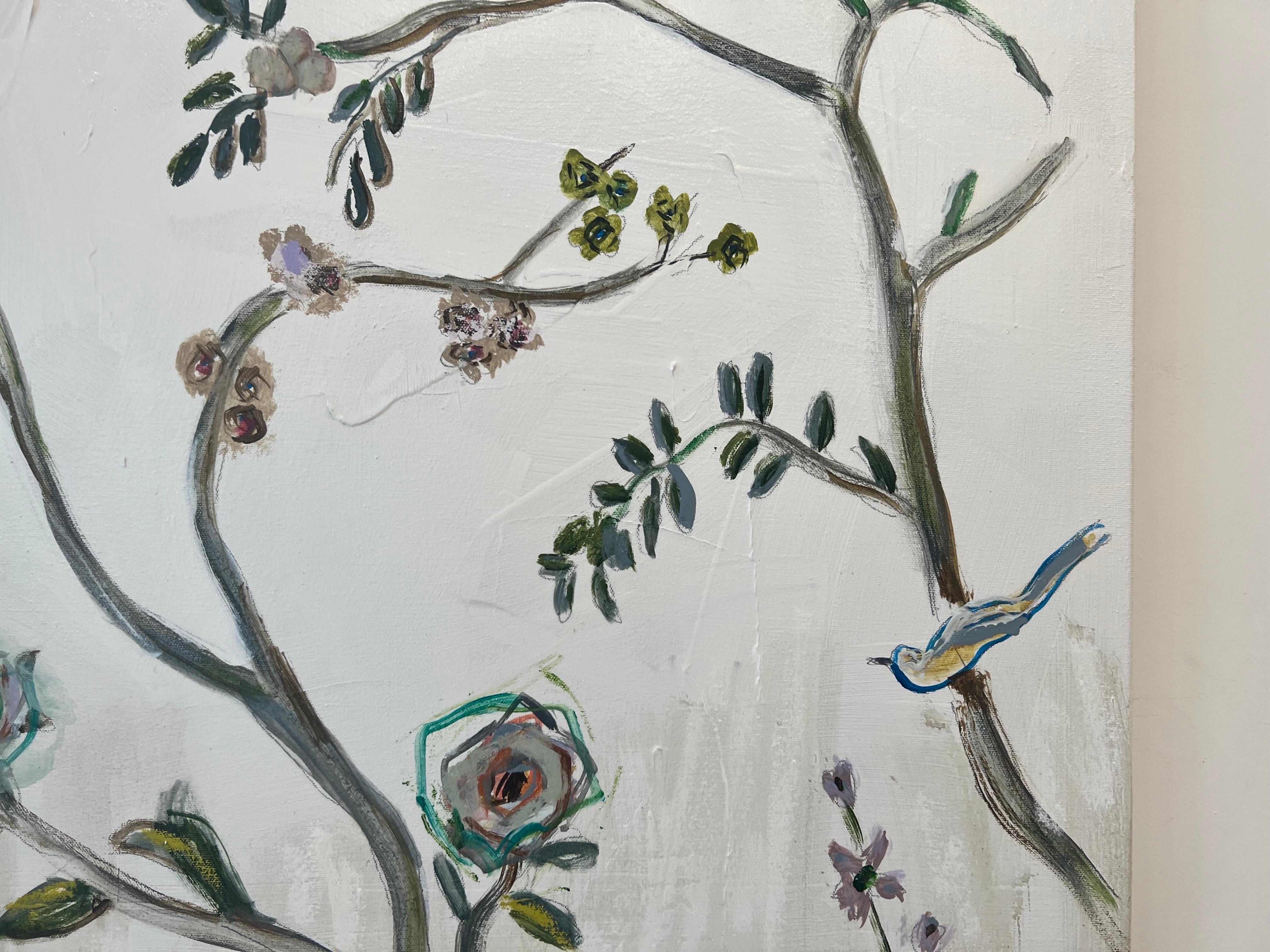 Garden Birds and Butterflies 3 by Sarah Robertson, Mixed Media Floral Painting 4