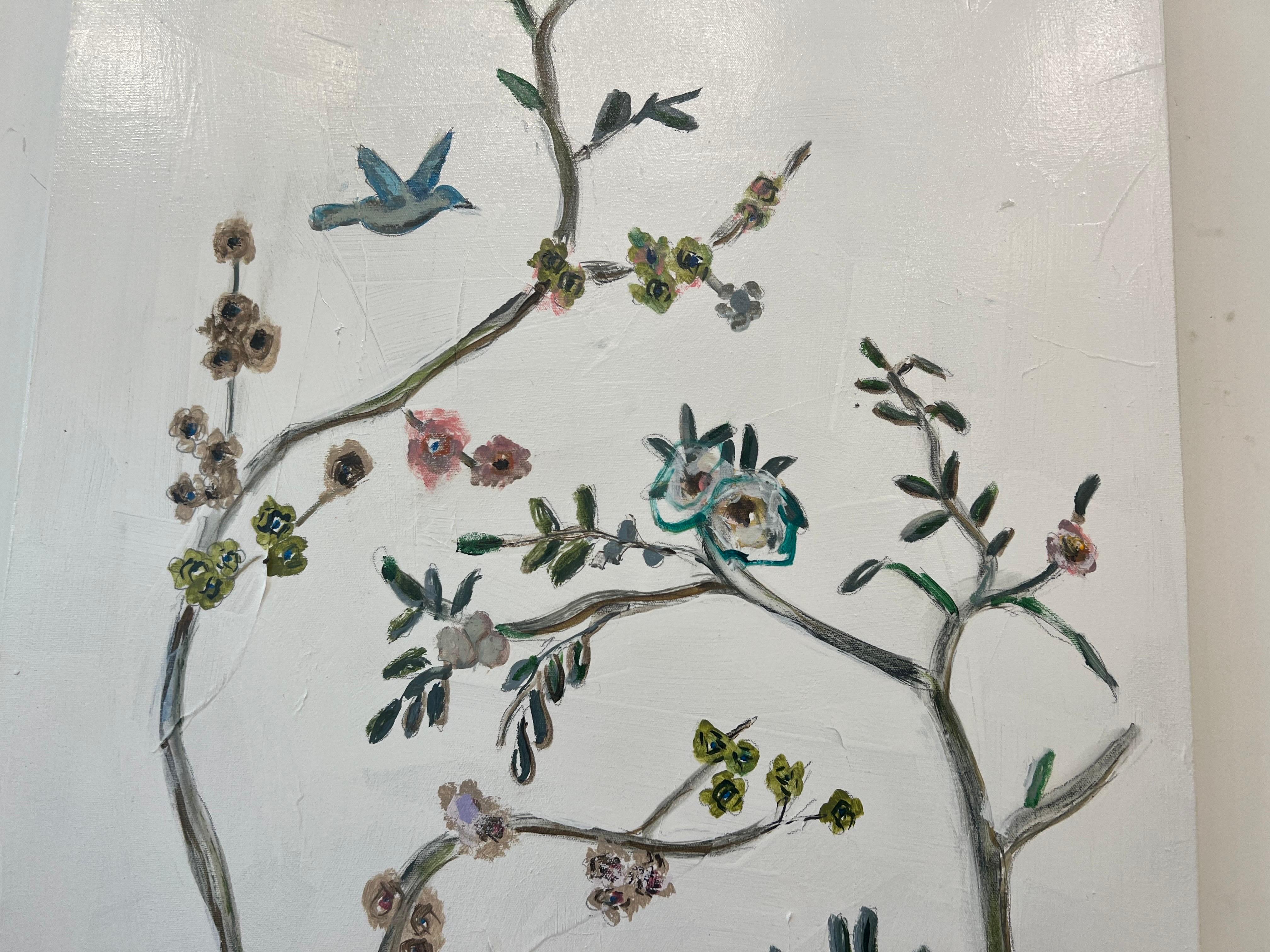 Garden Birds and Butterflies 3 by Sarah Robertson, Mixed Media Floral Painting 5