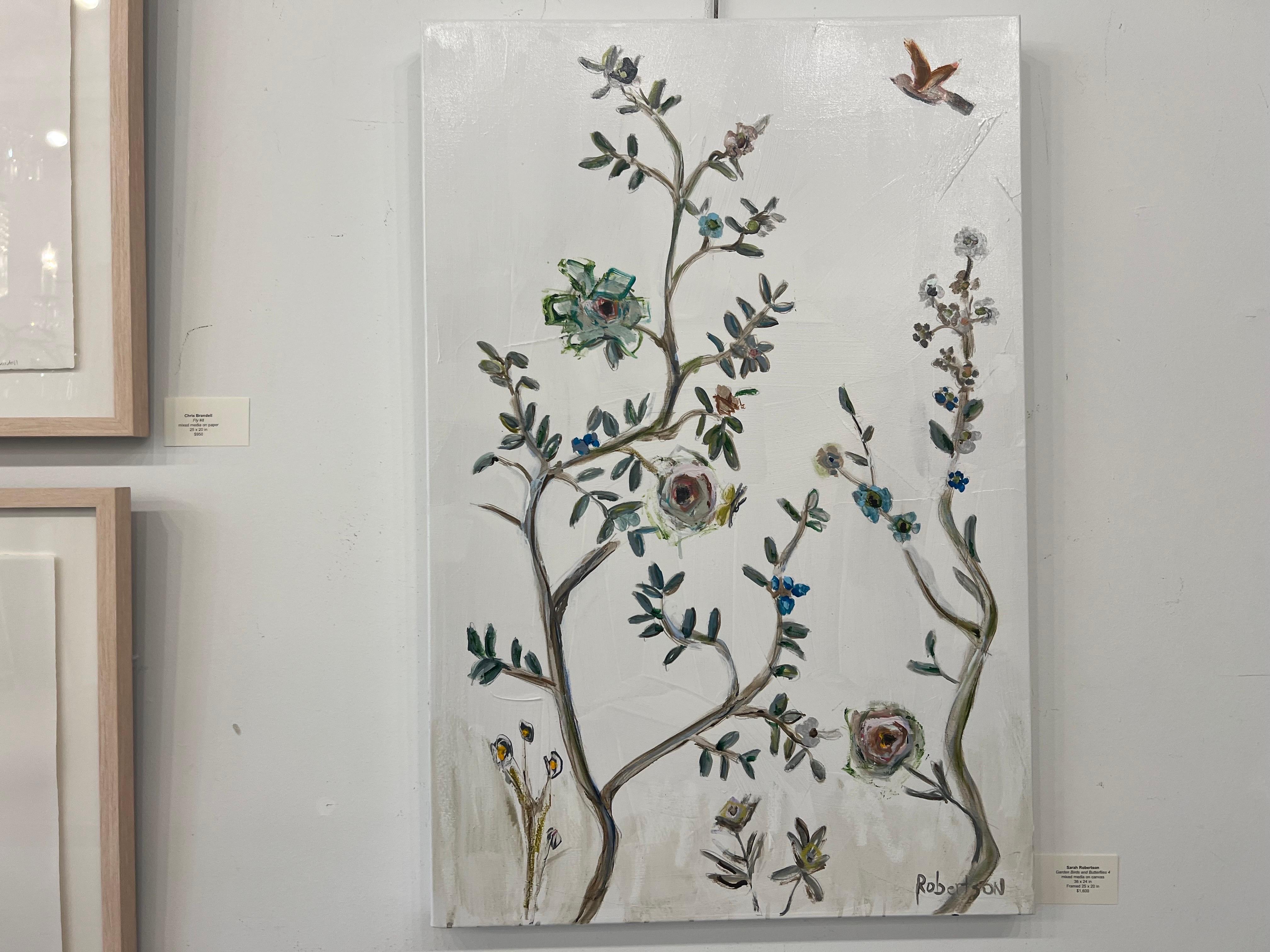 Garden Birds and Butterflies 4 by Sarah Robertson, Mixed Media Floral Painting 7