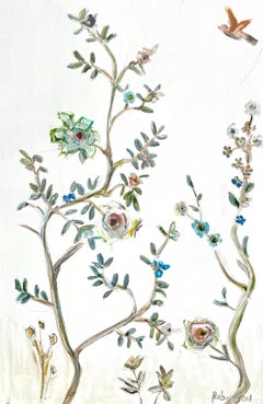 Peinture florale technique mixte Oiseaux de jardin et papillons 4 de Sarah Robertson