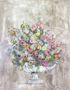 Garden Floral in Urn  Large Contemporary Floral Mixed Media Painting