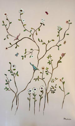 Garden on Lilac by Sarah Robertson, Vertical Floral Painting