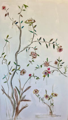 Green Garden by Sarah Robertson, Large Vertical Mixed Media Floral Painting