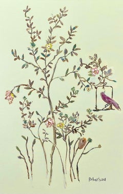Jardin Vert I, Contemporary Botanical Mixed Media Painting