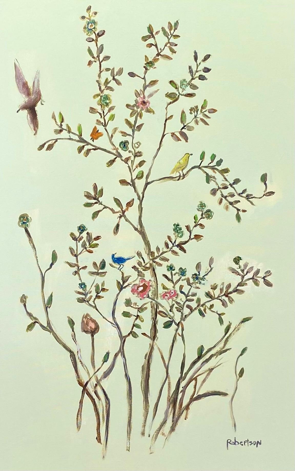 Landscape Painting Sarah Robertson - Jardin Vert II, peinture botanique contemporaine en techniques mixtes