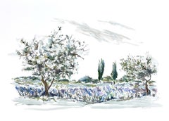 Vista del campo di lavanda di Sarah Robertson, Francia Pittura su carta