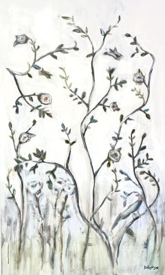 Natural Garden by Sarah Robertson, Large Vertical Mixed Media Floral Painting