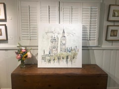 North Bank of River Thames - London by Sarah Robertson, Impressionist Painting