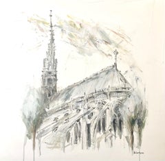 Notre Dame by Sarah Robertson, Impressionist Mixed Media Painting