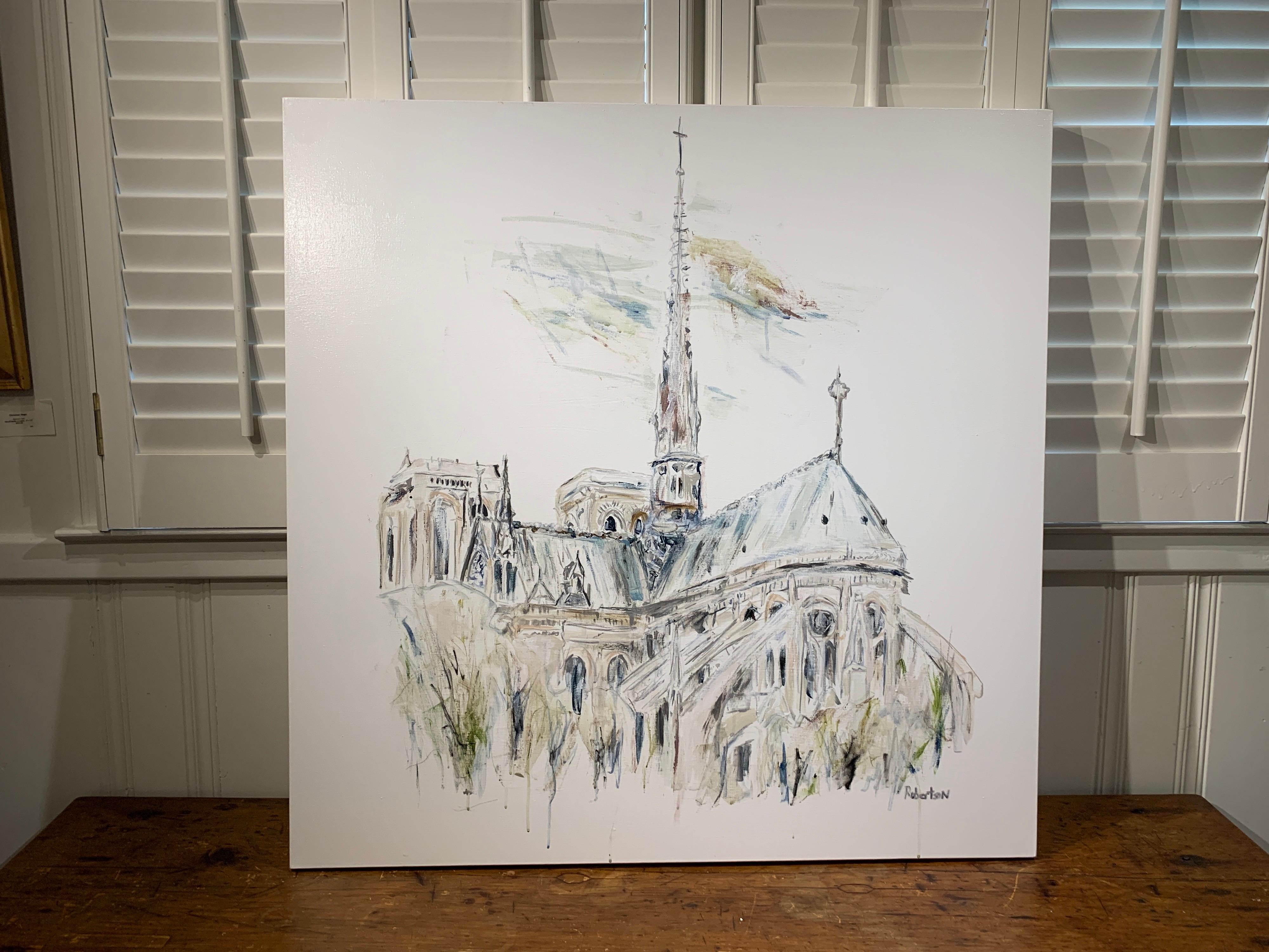 Notre Dame Morning by Sarah Robertson, Impressionist Mixed Media Painting 1