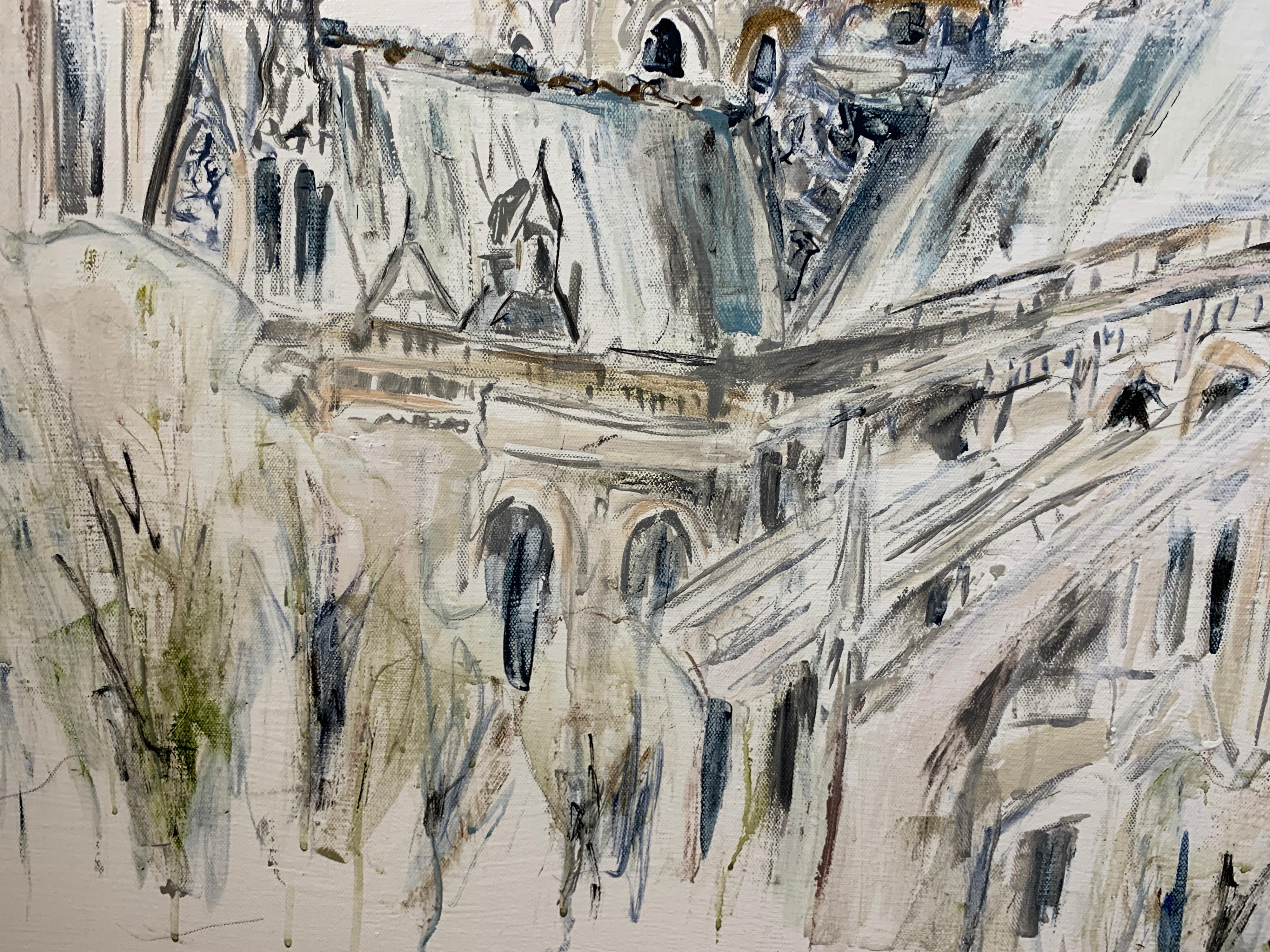 Notre Dame Morning by Sarah Robertson, Impressionist Mixed Media Painting 3