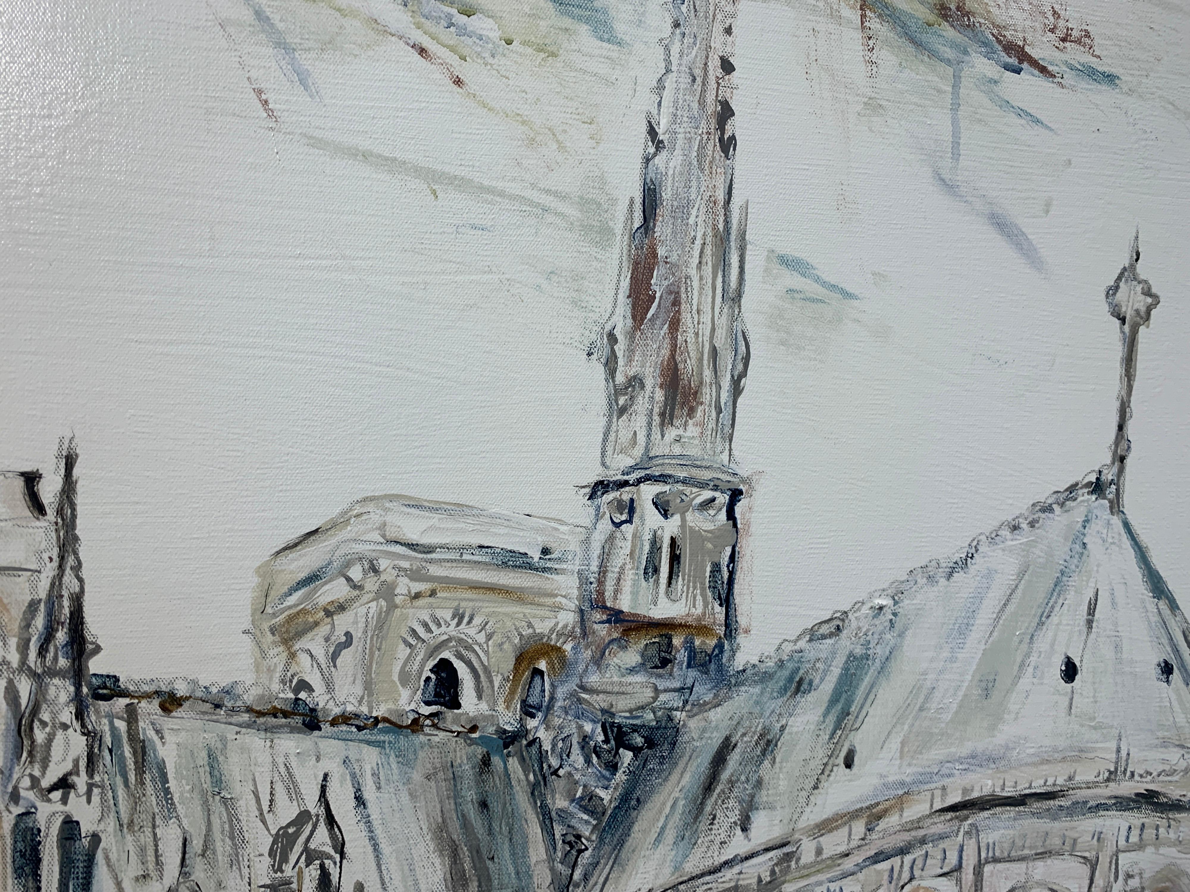 Notre Dame Morning by Sarah Robertson, Impressionist Mixed Media Painting 7