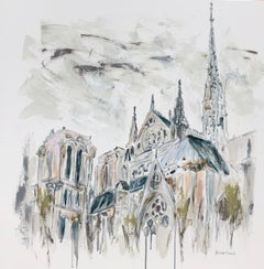 Notre Dame - Paris by Sarah Robertson, Impressionist Mixed Media Painting