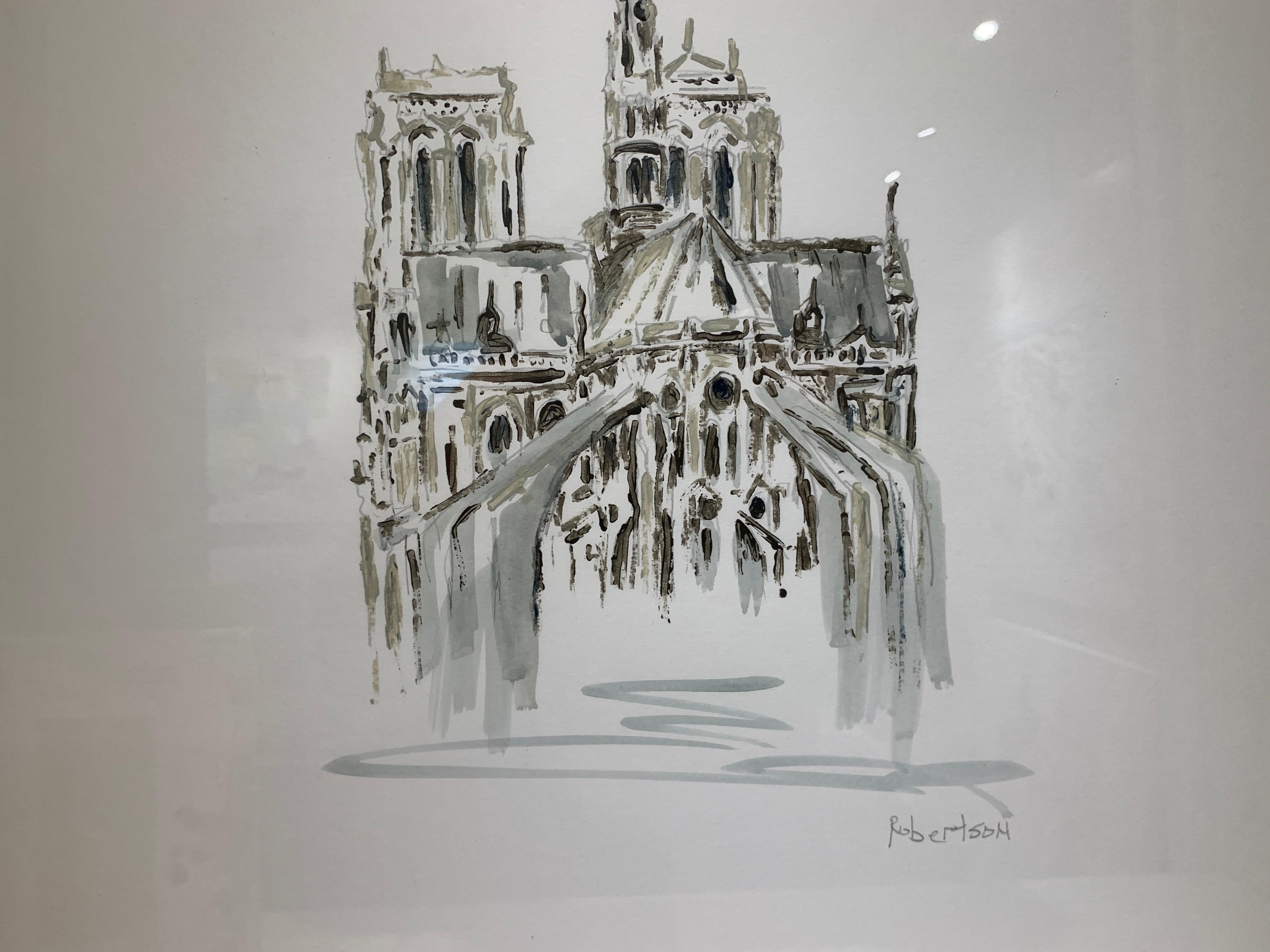 Notre Dame, Paris by Sarah Robertson Paris Painting on Paper with Blue Painting 5