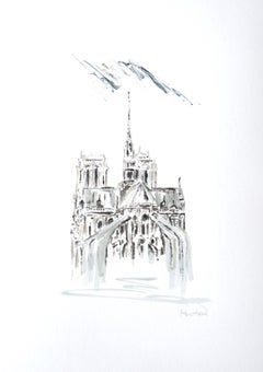 Notre Dame, Paris by Sarah Robertson Paris Painting on Paper with Blue Painting