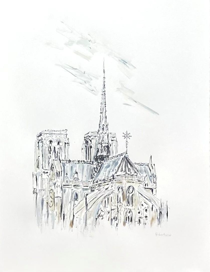 Sarah Robertson, Veduta di Notre Dame, 30 x 22 pollici, Tecnica mista su carta
Questa vista espressiva di Notre Dame cattura la bellezza senza tempo di Parigi con una texture stratificata e un tocco contemporaneo. Robertson dà vita alla storica