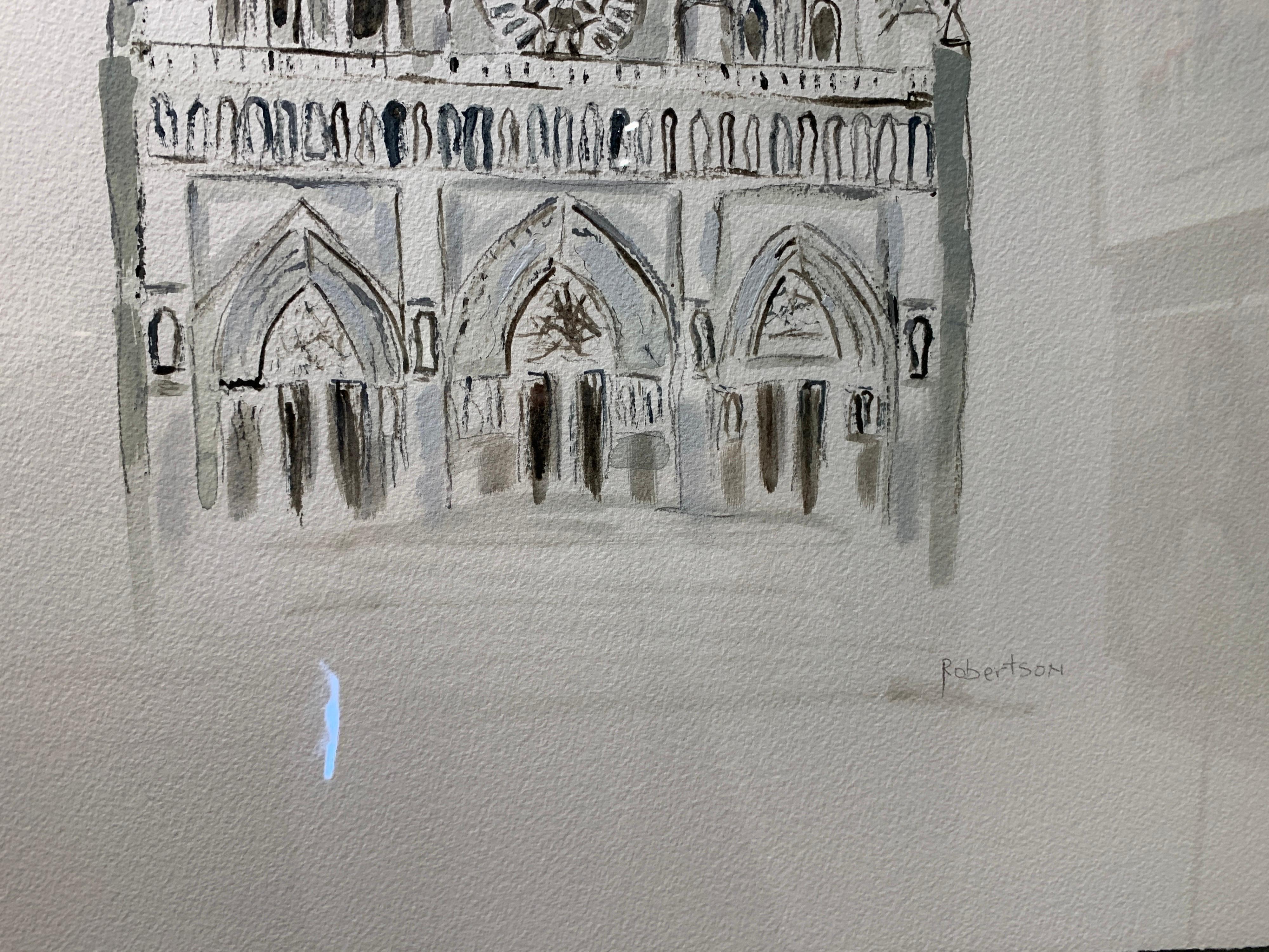 Notre Dame, West Facade by Sarah Robertson, Framed Paris Painting on Paper 2