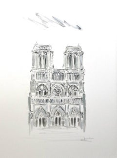 Notre Dame, West Facade by Sarah Robertson, Framed Paris Painting on Paper