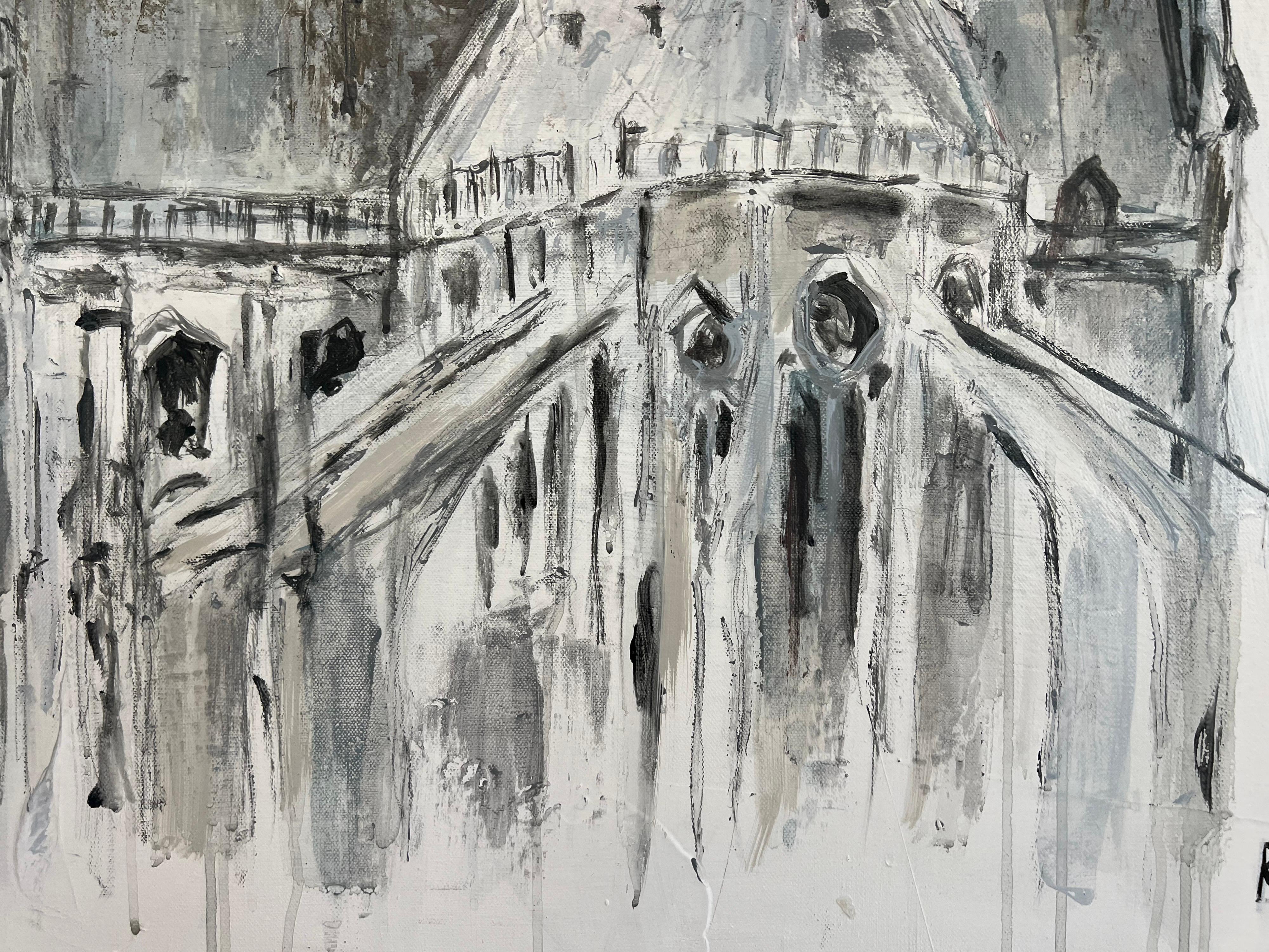 Our Lady of Paris by Sarah Robertson Painting on Canvas with Black and White 1